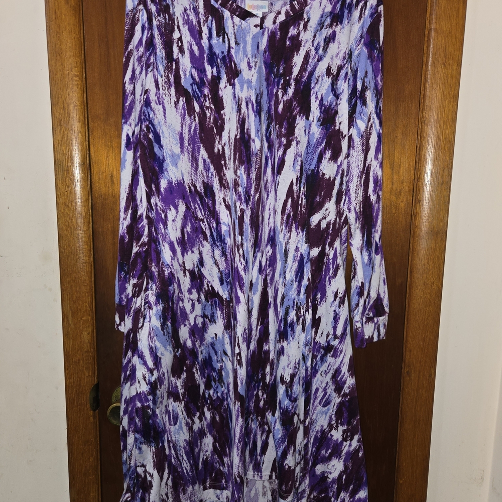 LuLaRoe Purple and Light Blue Long Sleeve Abstract Dress